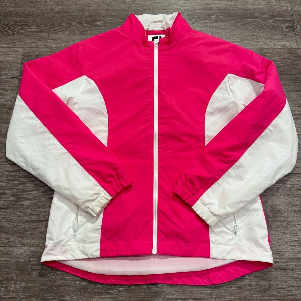 FootJoy Jacket Womens Medium Pink Windbreaker Golf Jacket‎ Full Zip Nylon Golfer